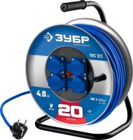 Силовой удлинитель на стальной катушке Зубр ПВС 325 55102-20 (ПВС 3х2.5 20м 4000Вт IP44)