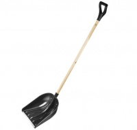 Лопата снеговая пластиковая с алюминиевой планкой, с деревянным черенком и V-ручкой, 460мм, черная, Сибин 421843