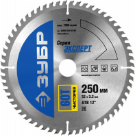 Диск пильный "Чистый рез" по дереву, усиленный, 250х32мм, 60Т, Зубр 36905-250-32-60