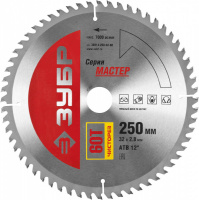 Диск пильный "Чистый рез" по дереву, 250x32, 60Т, Зубр 36914-250-32-60