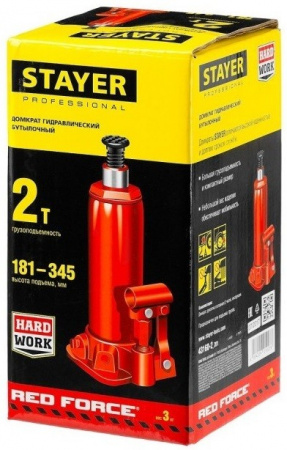 Домкрат гидравлический бутылочный Stayer "Red Force" 43160-2