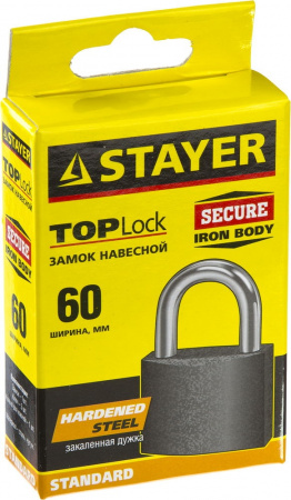 Замок Stayer "Standard" навесной, металлический корпус, закаленная дужка, 63 мм 37160-60