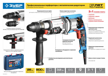Перфоратор Зубр Профессионал ЗП-32-1100 К