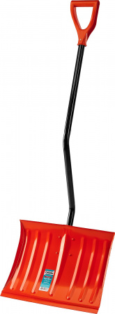 Лопата снеговая стальная с металлическим черенком и V-образной ручкой, 465мм, оранжевая, Сибин 421849
