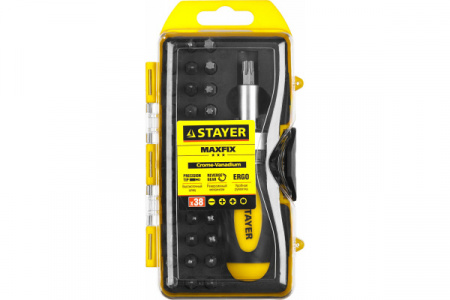 Отвертка реверсивная в наборе с битами Stayer 2557-H38 38 предметов