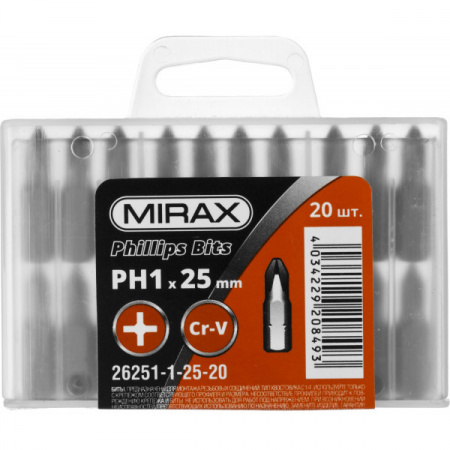 Биты Mirax PH№1, 25 мм, 20 шт, 26251-1-25-20