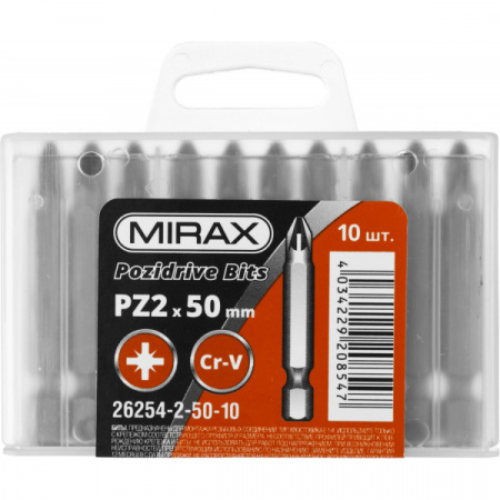 Биты Mirax PZ№2, 50 мм, 10 шт, 26254-2-50-10