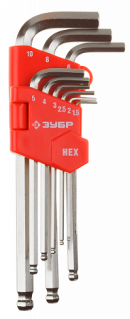 Набор Зубр Ключи "МАСТЕР",HEX 1,5-10 мм,9 пред,27461-2