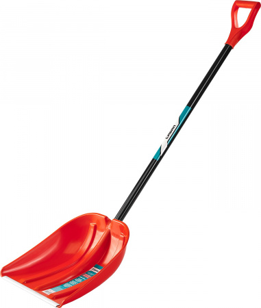 421845 Лопата снеговая пластиковая с алюминиевой планкой, с алюминиевым черенком и V-ручкой, 410мм, оранжевая, Сибин 421845