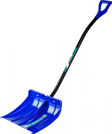 Лопата снеговая пластиковая с алюминиевой планкой, с алюминиевым черенком и V-ручкой, 500мм, синяя, Сибин 421847