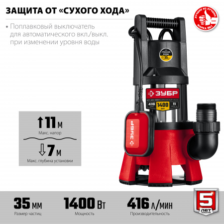 Дренажный насос для грязной воды Зубр НПГ-М3-1400-С