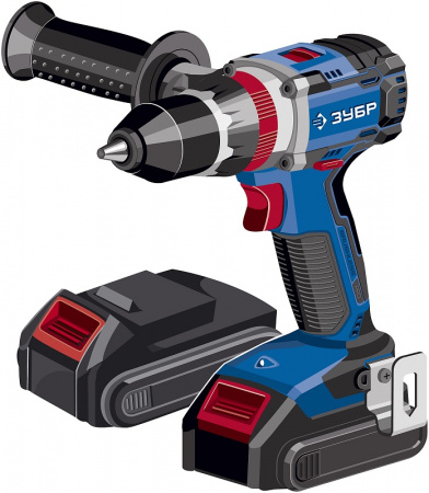 Дрель-шуруповерт Зубр 20В бесщеточная ударная, 2 АКБ (2Ач), в кейсе, Профессионал. DBS-201-22