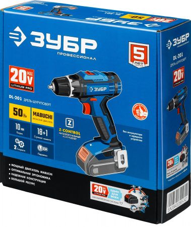 Дрель-шуруповерт Зубр 20В, без АКБ, в коробке, Профессионал. DL-201
