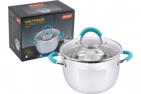 Кастрюля Bravo 2,1 л, из нерж стали с крышкой