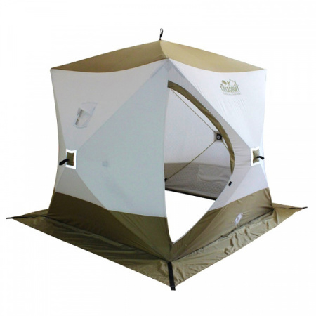 Палатка зимняя куб Следопыт Premium 2,1х2,1х2,15 м, 4-х местная, 3 слоя, белый/олива