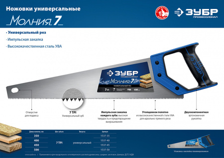 Ножовка универсальная (пила) Зубр МОЛНИЯ-7 400 мм 1537-40_z02