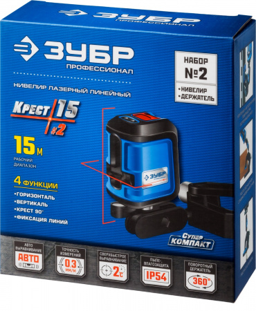 Нивелир лазерный зеленый Зубр Крест-15, двухлучевой серия «ПРОФЕССИОНАЛ 34900