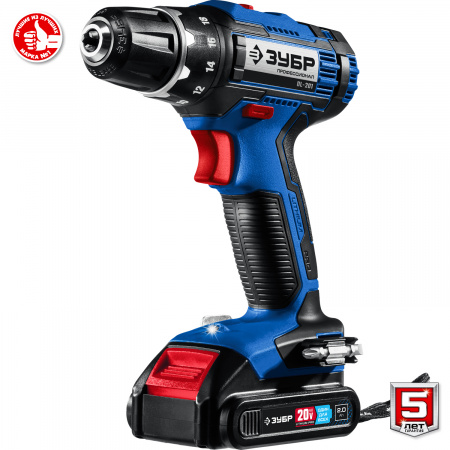 Дрель-шуруповерт Зубр DL-201-22, 2 АКБ (2 Ач), в кейсе, серия ПРОФЕССИОНАЛ