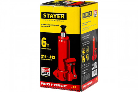 Домкрат гидравлический бутылочный Stayer Red Force, 43160-6