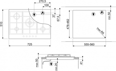 Варочная поверхность газовая Smeg PX375MB