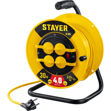 Силовой удлинитель на катушке Stayer 55064-30 М-325 (ПВС 3х2.5 30м 4000Вт IP44)