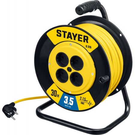 Силовой удлинитель на катушке Stayer 55072-30 S-215 (ПВС 2х1.5 30м 3500Вт)