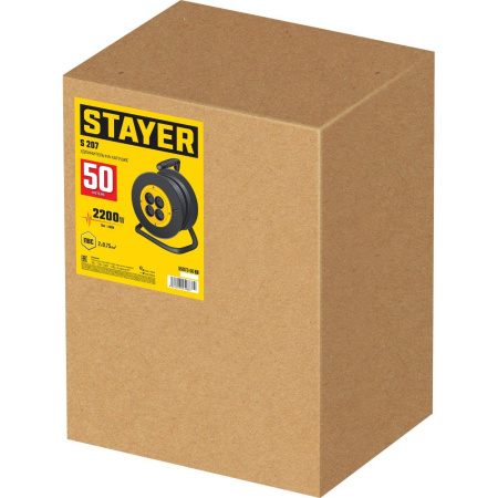 Удлинитель на катушке Stayer 55073-50_z02 S 207 (ПВС 2х0.75 50м 2200Вт)