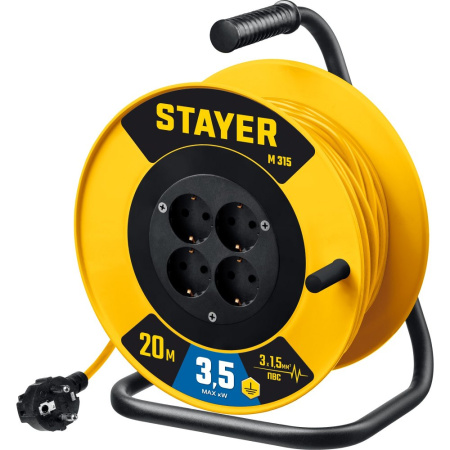 Силовой удлинитель на катушке Stayer 55078-20_z01 M 315 (ПВС 3х1.5 20м 3500Вт)