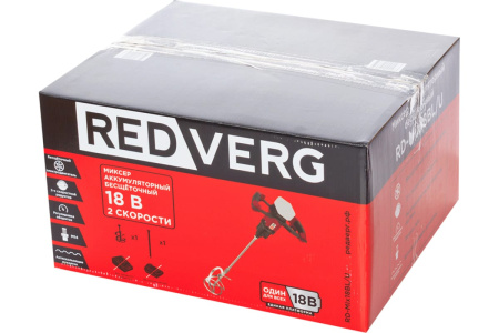 Миксер аккумуляторный RedVerg RD-Mix18BL/U (18В,Li-ion, патрон М14; 2 скорости; 0-420/0-710 без з/у)