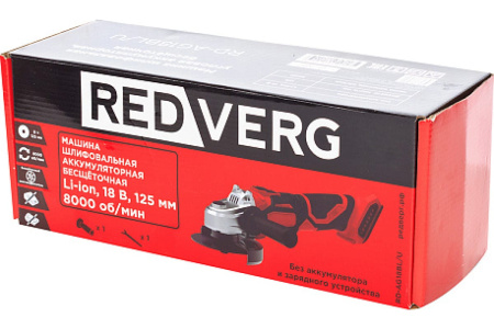 Угловая шлифовальная машина аккумуляторная RedVerg RD-AG18BL/U (125мм, 10000об/мин, без акк, без з/у)