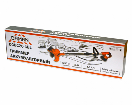 Триммер аккумуляторный Daman DCBC20-4BL (4.0Ач, шир.150мм, леска 2,0мм, 5000об/мин)
