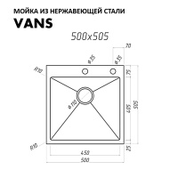 vans_vas_500_505_satin Кухонная мойка VANS VAS 500*505 SATIN