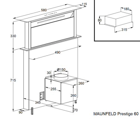 Вытяжка встраиваемая в столешницу Maunfeld Prestige 60 чёрный