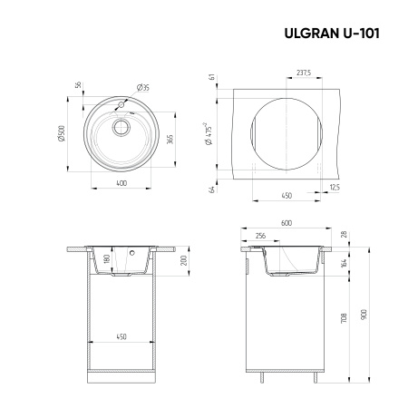 Кухонная мойка Ulgran U-101 шоколад