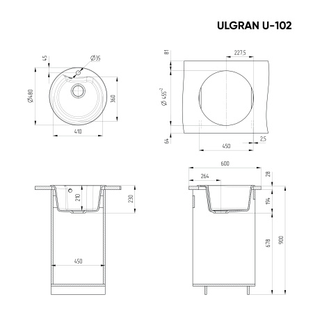 Кухонная мойка Ulgran U-102 антрацит