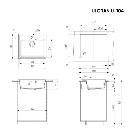 Кухонная мойка Ulgran U-104 ультра-белый