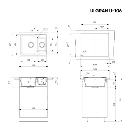 Кухонная мойка Ulgran U-106 ультра-белый