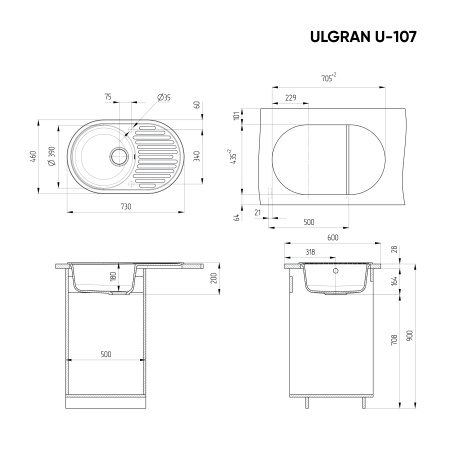 Кухонная мойка Ulgran U-107 антрацит