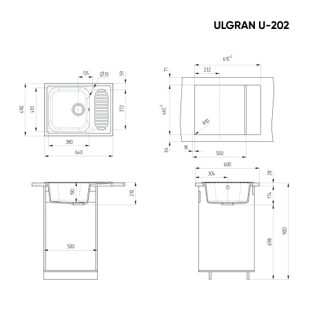 Кухонная мойка Ulgran U-202 ультра-черный