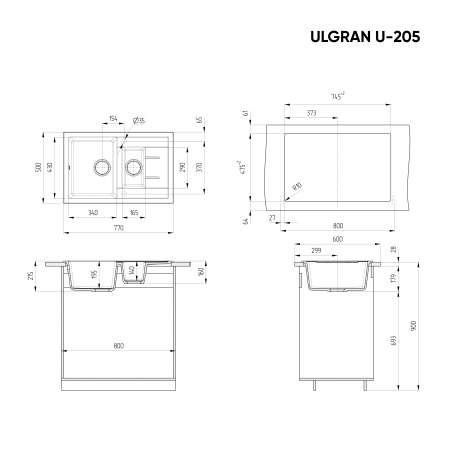 Кухонная мойка Ulgran U-205 антрацит