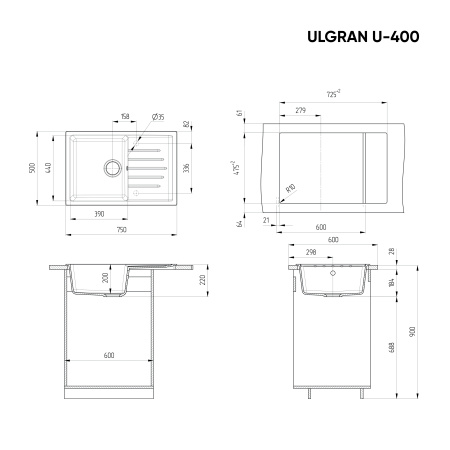 Кухонная мойка Ulgran U-400 антрацит