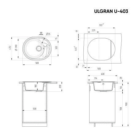 Кухонная мойка Ulgran U-403 антрацит