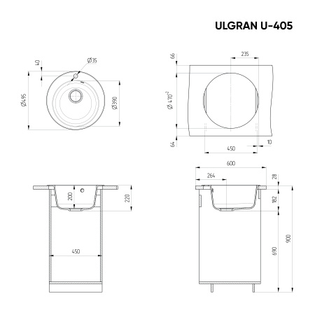 Кухонная мойка Ulgran U-405 антрацит