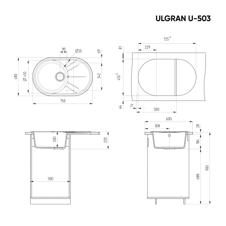 Мойка для кухни Ulgran U-503 антрацит