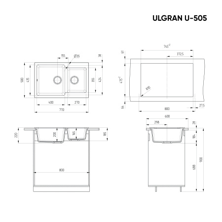 Мойка для кухни Ulgran U-505 шоколад