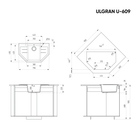 Мойка для кухни Ulgran U-609 антрацит