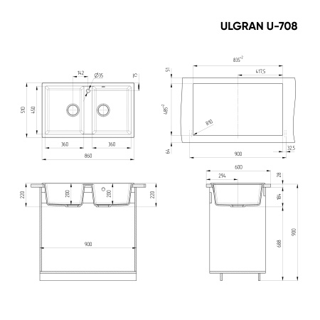 Мойка для кухни Ulgran U-708 черный