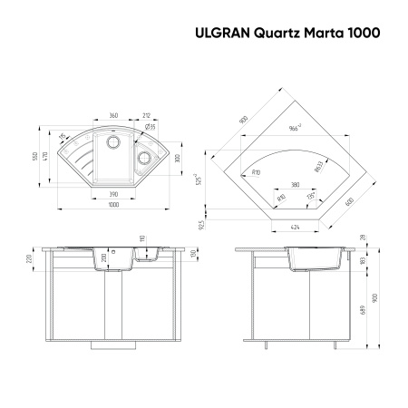Мойка для кухни Ulgran Marta 1000 бетон
