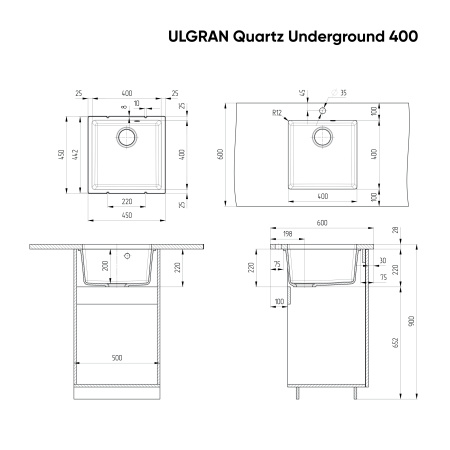 Мойка для кухни Ulgran Underground 400 десерт