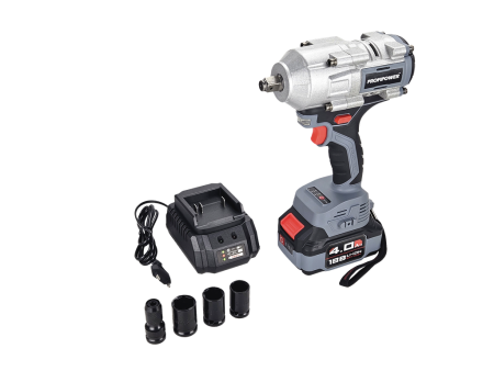 Гайковерт аккумуляторный ударный ProfiPower T-900N (18В,Li-ion,1х4Ач,900Hм,1/2" б/щ) 2.7кг кейс гол.17/19/21